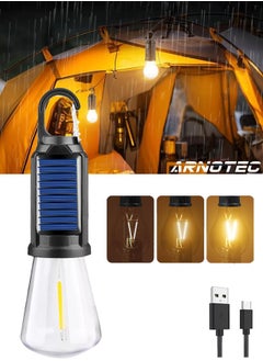 ARNOTEC Solar Rechargeable Camping Lights, Waterproof LED Tent Lights with USB Cable, 3 Modes Hanging Camping Lantern, Hanging Lamp for Hiking, Emergency, Camping, Household, Car Repairing(1PCS)  - Image 1