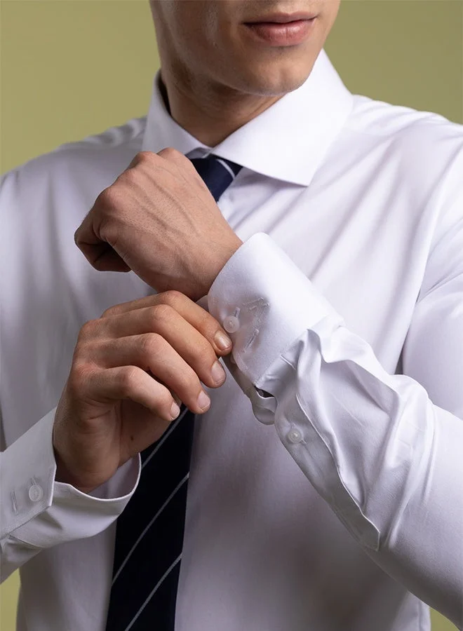 MANNERISM  The Non-Iron Essential White Dress Shirt with Semi Cut Away Collar & Easy Care Finish for Men | Best Price UAE