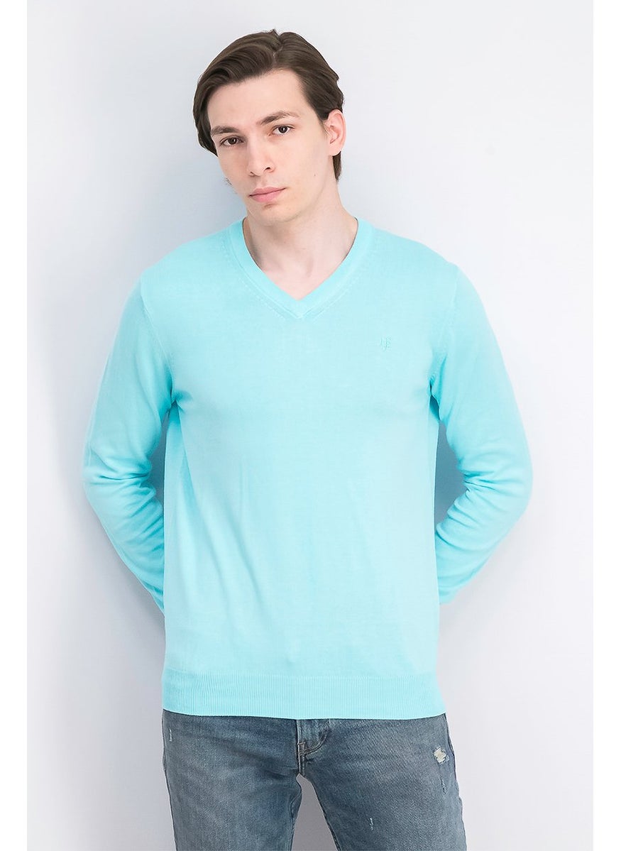 Harmont & Blaine - Men Regular Fit Embroidered Logo V-neck Sweatshirt, Turquoise - Image 1