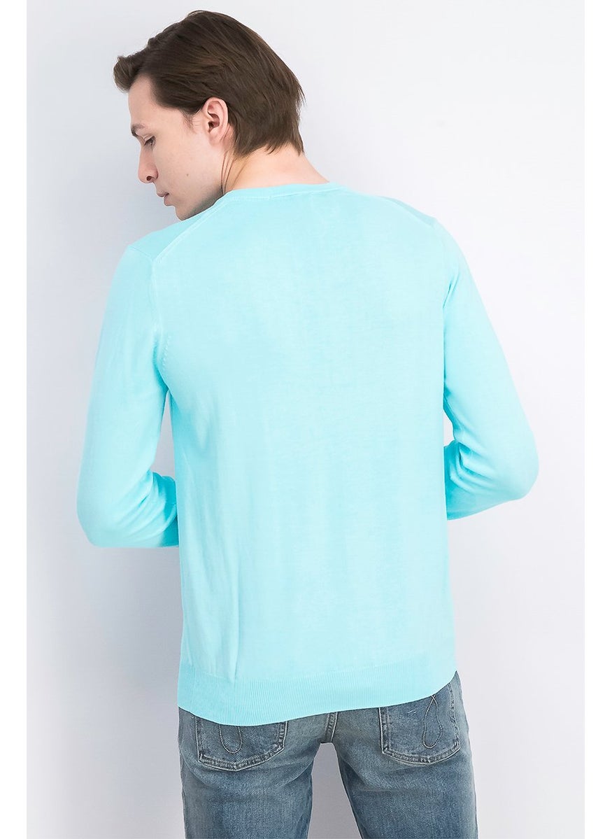 Harmont & Blaine - Men Regular Fit Embroidered Logo V-neck Sweatshirt, Turquoise - Image 1