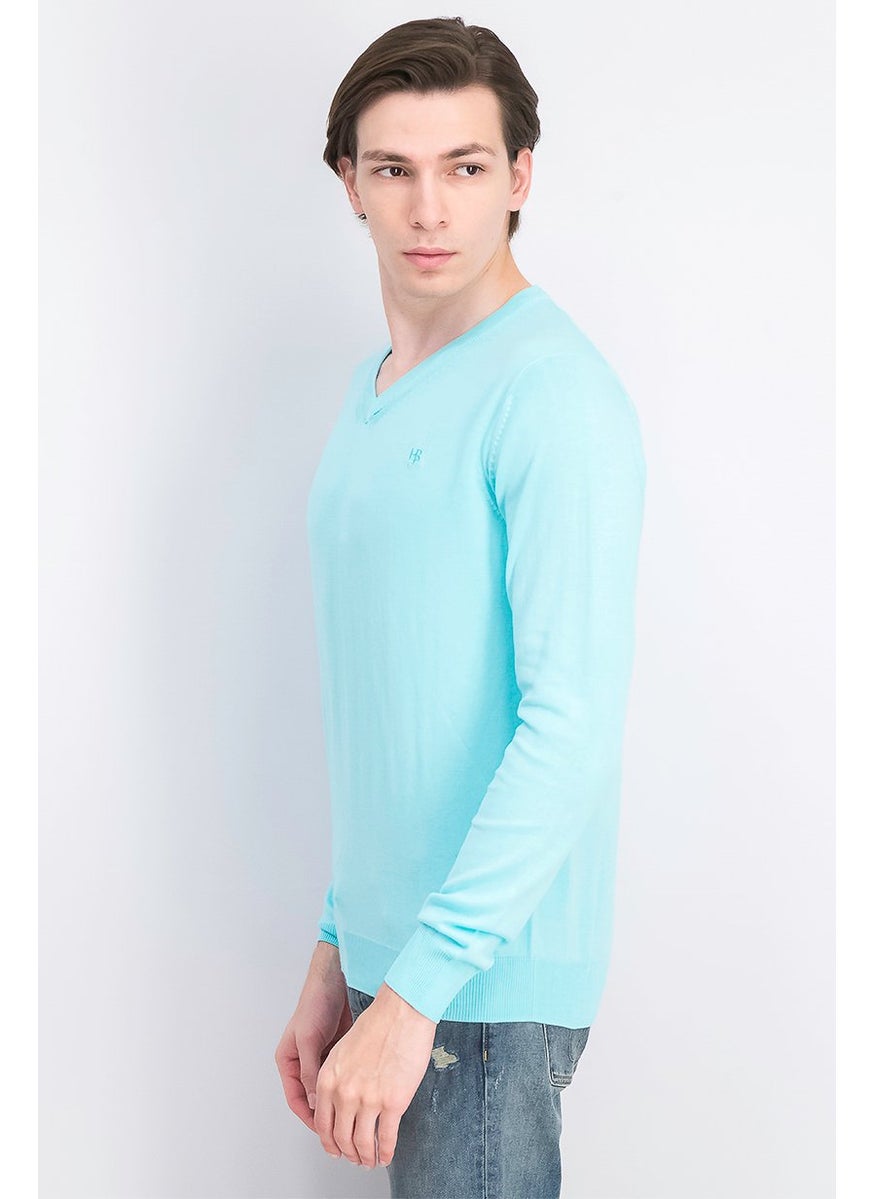 Harmont & Blaine - Men Regular Fit Embroidered Logo V-neck Sweatshirt, Turquoise - Image 1
