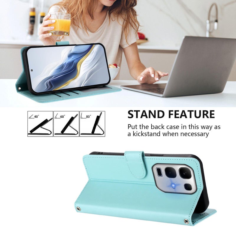 إيروريكس جراب هاتف من الجلد المنقوش على شكل قطة لهاتف Infinix Note 50X 5G مع حزام يد (أخضر نعناعي) - Image 3