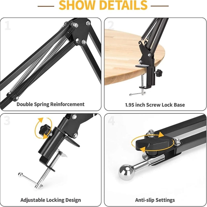 Powerpak NB-35 Microphone Stand with Suspension Boom Scissor Arm Stand, Black - Image 3
