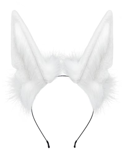 BNLIDES Handmade Fur Wolf Ears Headwear Women Men Cosplay Costume Party Cute Head Accessories for Halloween (White) - Image 1