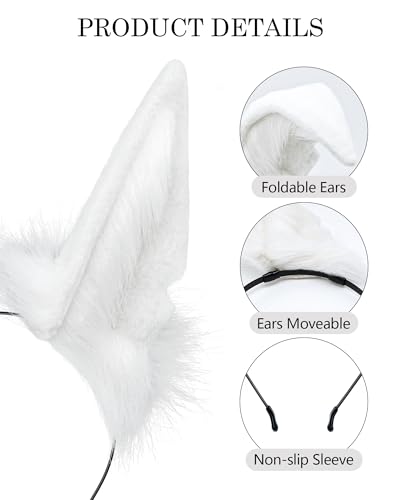BNLIDES Handmade Fur Wolf Ears Headwear Women Men Cosplay Costume Party Cute Head Accessories for Halloween (White) - Image 2