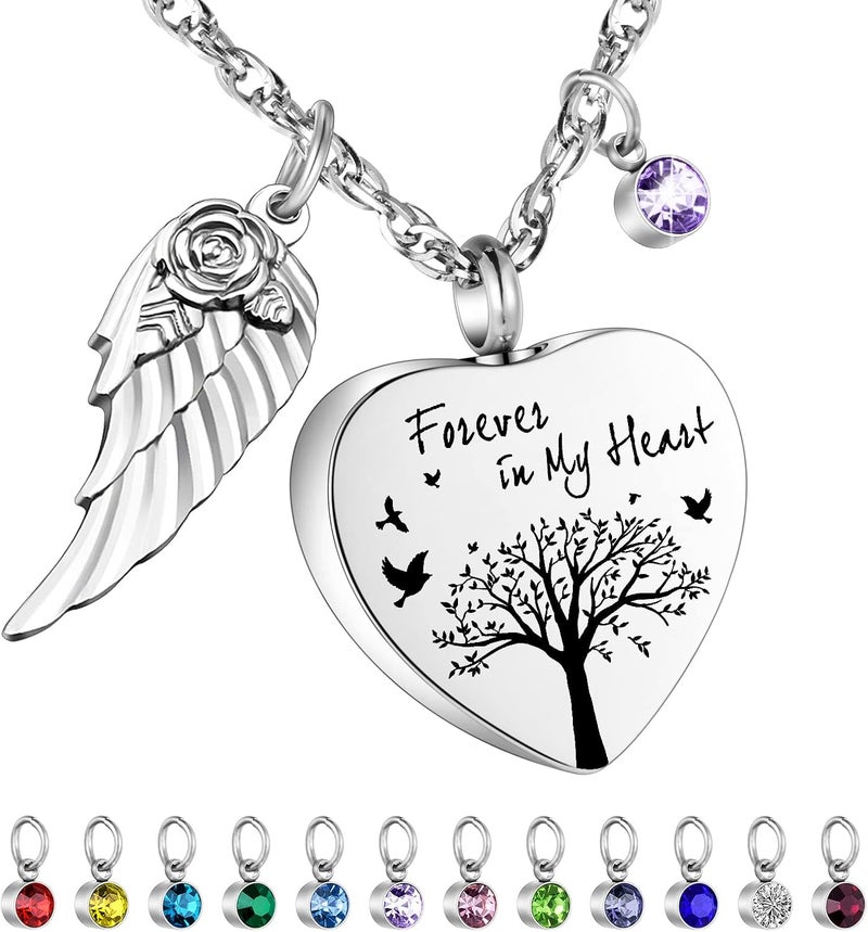 Dletay Heart Urn Necklace for Ashes with 12 Birthstones Cremation Jewelry for Ashes -Your Wings Were Ready My Heart Was Not - Image 1