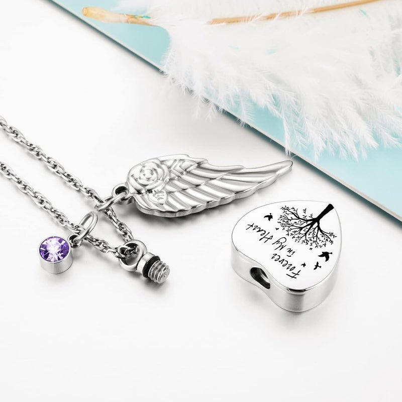 Dletay Heart Urn Necklace for Ashes with 12 Birthstones Cremation Jewelry for Ashes -Your Wings Were Ready My Heart Was Not - Image 3