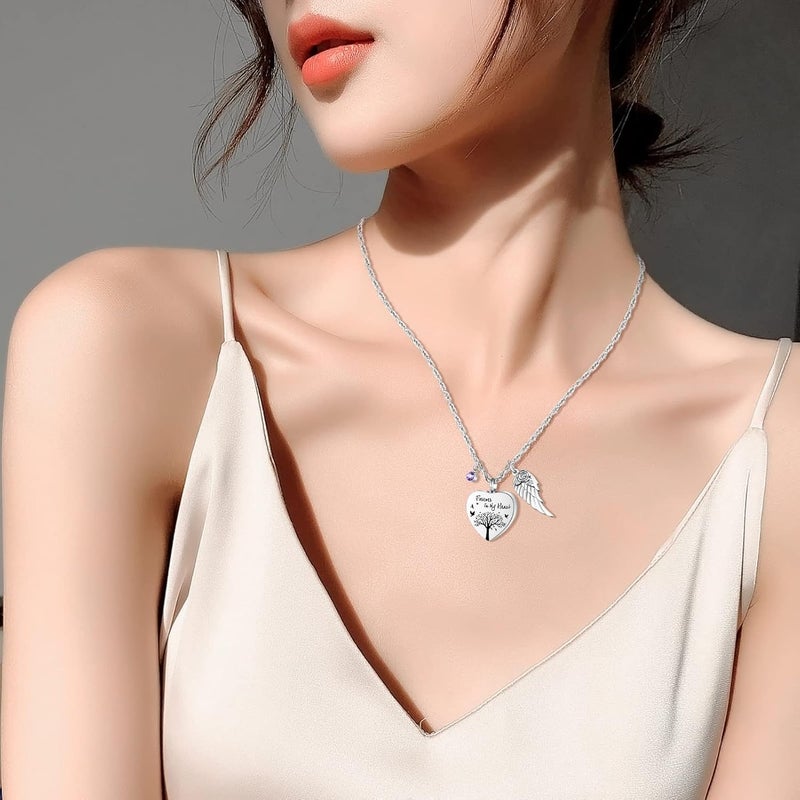 Dletay Heart Urn Necklace for Ashes with 12 Birthstones Cremation Jewelry for Ashes -Your Wings Were Ready My Heart Was Not - Image 5