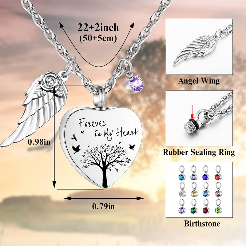 Dletay Heart Urn Necklace for Ashes with 12 Birthstones Cremation Jewelry for Ashes -Your Wings Were Ready My Heart Was Not - Image 2