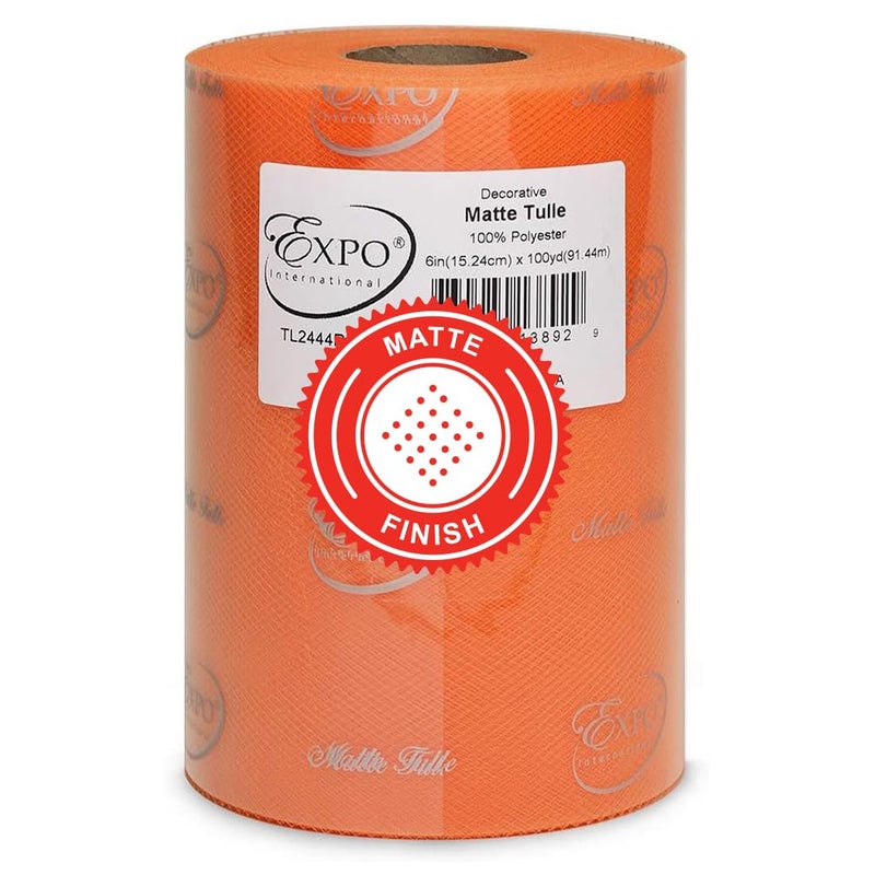 Expo International Decorative Matte Tulle Spool of 6 inch X 100 yards  Orange