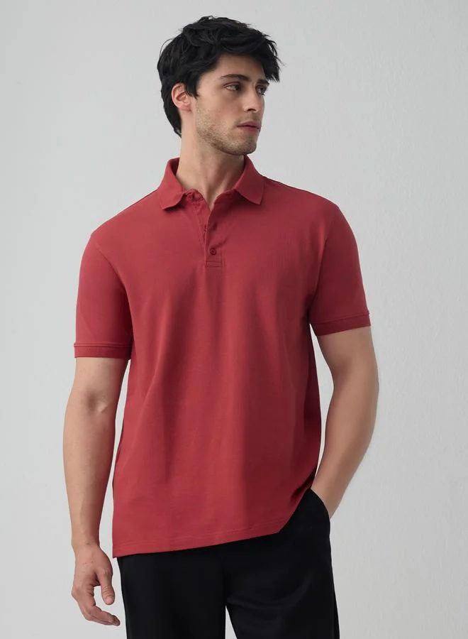 The Souled Store Red Cotton Blend Short Sleeve Polo