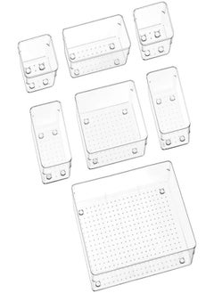 7 Pcs Thick Anti-Slip Clear Durable Plastic Drawer Organizer and Tray Divider Bin Set