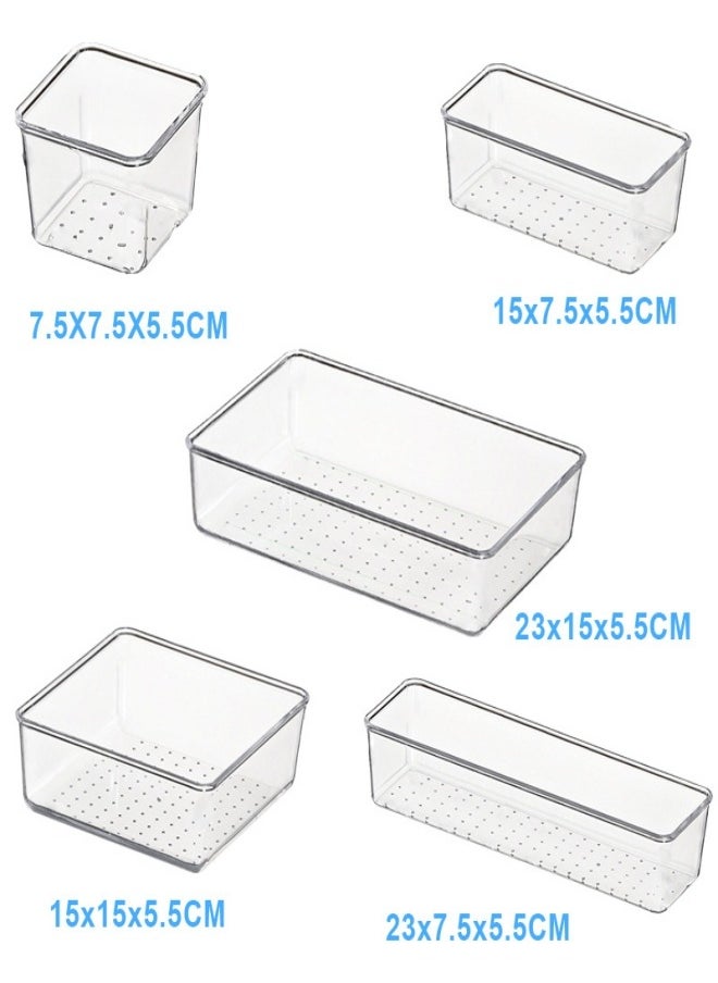 MIXDE - 7 Pcs Thick Anti-Slip Clear Durable Plastic Drawer Organizer and Tray Divider Bin Set - Image 1