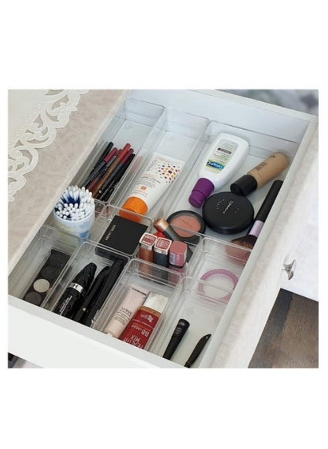 MIXDE - 7 Pcs Thick Anti-Slip Clear Durable Plastic Drawer Organizer and Tray Divider Bin Set - Image 1
