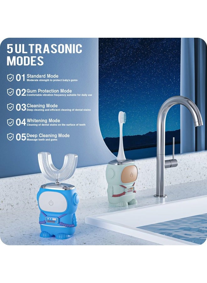 RexCodar Ultrasonic Kid's U-Shaped Electric Toothbrush, IPX7 Waterproof, Five Cleaning Modes, 60S Smart Reminder (Blue Ages 6-12) - Image 3