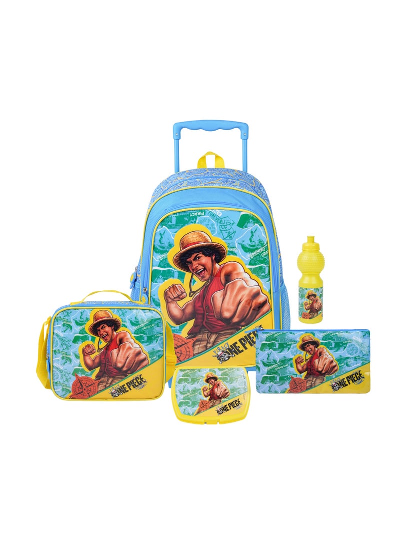 Netflix One Piece 5-in-1 Kids Trolley School Set 18" | Rolling Backpack, Lunch Bag, Lunch Box, Water Bottle & Pencil Case  | Water Resistant  | Boys School Bag - Image 1