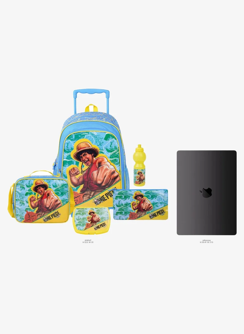 Netflix Netflix One Piece 5-in-1 Kids Trolley School Set 18" | Rolling Backpack, Lunch Bag, Lunch Box, Water Bottle & Pencil Case  | Water Resistant  | Boys School Bag