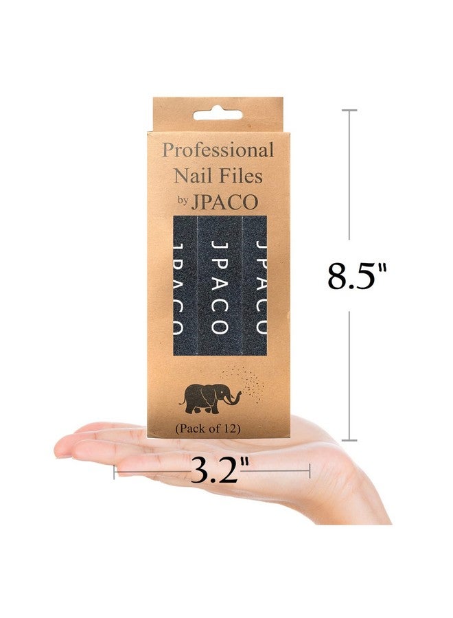 JPACO 12Pack Professional Nail Files Doublesided 180/240 Grit Emery Boards For Natural Acrylic Poly And Gel Nails Washable Black Manicure Tools Set By Jpaco - Image 3