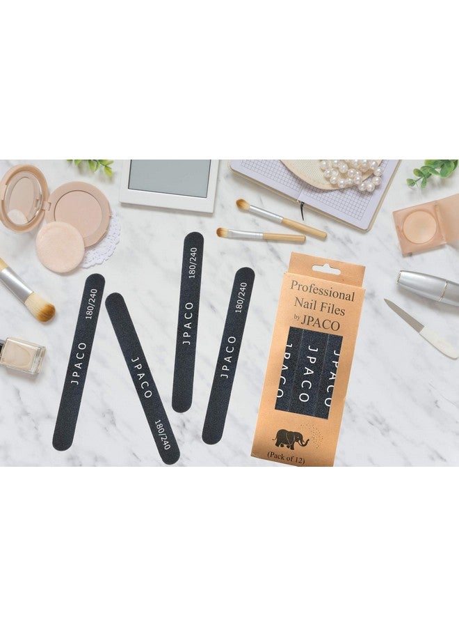 JPACO 12Pack Professional Nail Files Doublesided 180/240 Grit Emery Boards For Natural Acrylic Poly And Gel Nails Washable Black Manicure Tools Set By Jpaco - Image 4