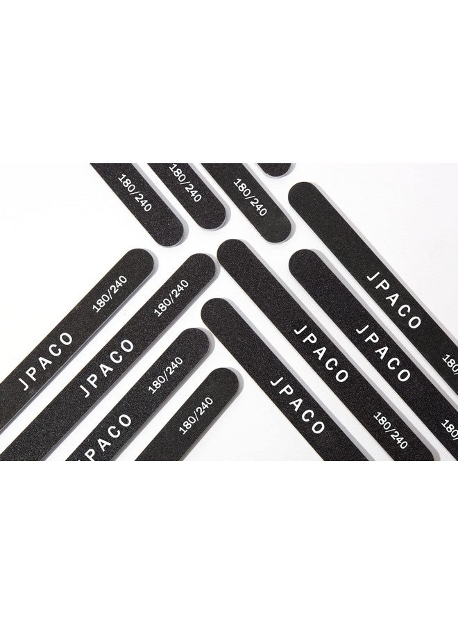 JPACO 12Pack Professional Nail Files Doublesided 180/240 Grit Emery Boards For Natural Acrylic Poly And Gel Nails Washable Black Manicure Tools Set By Jpaco - Image 2
