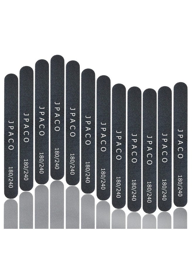 JPACO 12Pack Professional Nail Files Doublesided 180/240 Grit Emery Boards For Natural Acrylic Poly And Gel Nails Washable Black Manicure Tools Set By Jpaco - Image 1