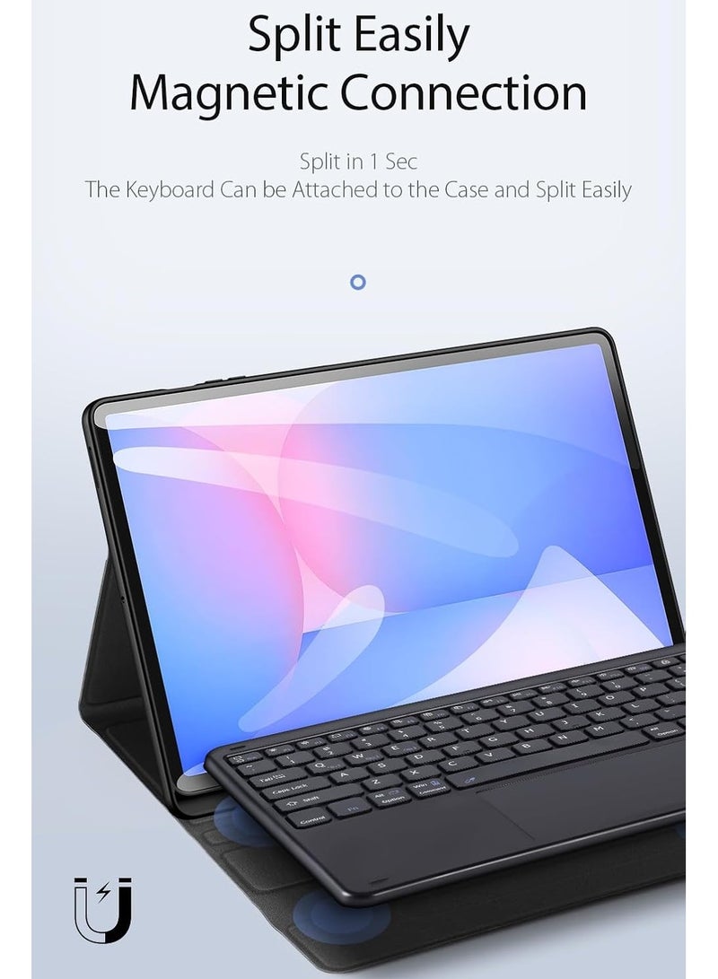 غلاف لوحة مفاتيح متوافق مع جهاز Samsung Galaxy Tab S10 FE Plus (Tab S10 FE+) ذو شاشة 13.1 بوصة من سنة 2025. هو غلاف لوحة مفاتيح تفاعلية تعمل باللمس وتتصل بالطبلت عن طريق بلوتوث، ويحتوي على حامل قلم - Image 3