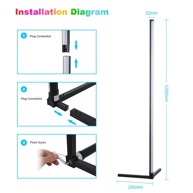 Neoglint D C5V BT Connected 72 LEDs Corner Floor Lamp RGB Standing Light with Controller Supported Phones App Control/ Music Sync/ 1H&2H&3H 3 Levels Timer/ Speed& Brightness Adjustable Dimmbale/ - Image 3