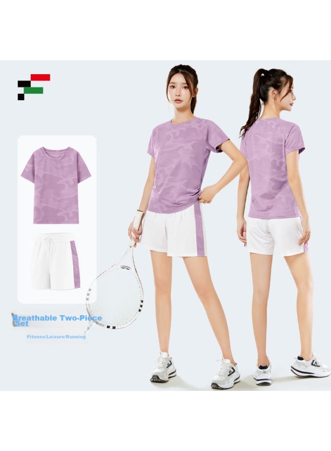 Fandimu Women's Sports Set For Spring And Summer, Breathable Yoga Fitness Wear, Outdoor Training Short And Long Sleeve Running Badminton Outfit - Image 1