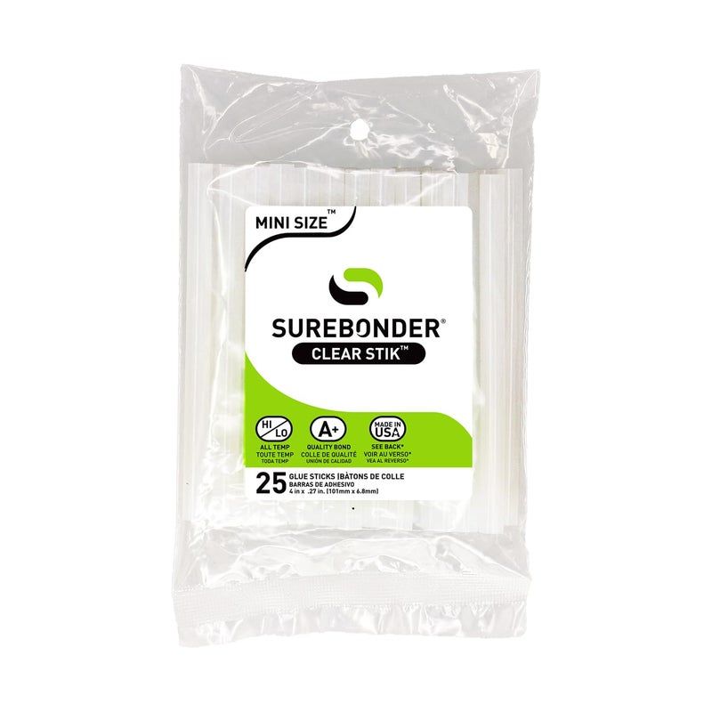 Surebonder "Clear Stik" Hot Glue Sticks for All Temperatures - Mini Size 4" L, 5/16" D - 25 Pack - All Purpose, Made in USA (DT-25) - Image 1