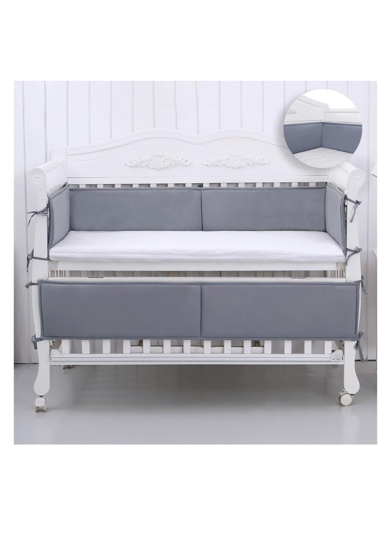 KASTWAVE - 4Pcs Breathable Crib Bumper, Bed Guard for Toddlers, Breathable Mesh Cot Liner, Split Crib Protective Bumper, Portable Bed Rail with Handle, Anti-Collision Cotton Crib Liner, Soft Edge Protection - Image 1