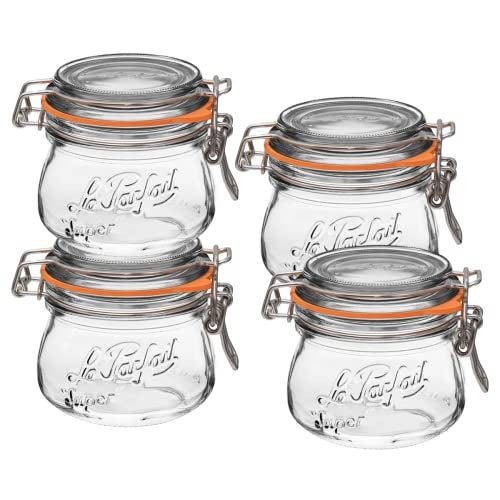 Le Parfait Super Jar, Canning Jars, 250mL French Glass Canning Jar w/Round Body, Glass Jars w/Airtight Lid, Canning Jars Wide Mouth, Glass Jar w/Lid, Clear Jars, Clear Glass Jars (8oz/Half Pint, 4 pk) - Image 1