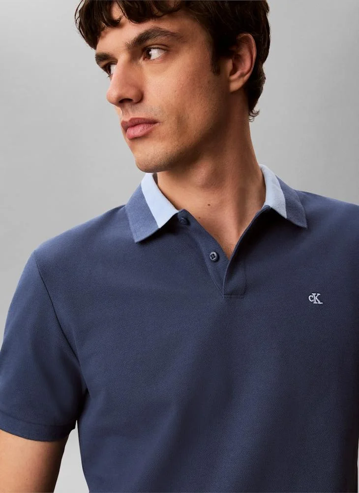 Calvin Klein Jeans Dark Denim Contrast Collar Piqué Polo Shirt for Men | Best Price UAE