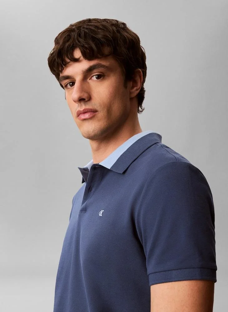 Calvin Klein Jeans Dark Denim Contrast Collar Piqué Polo Shirt for Men | Best Price UAE