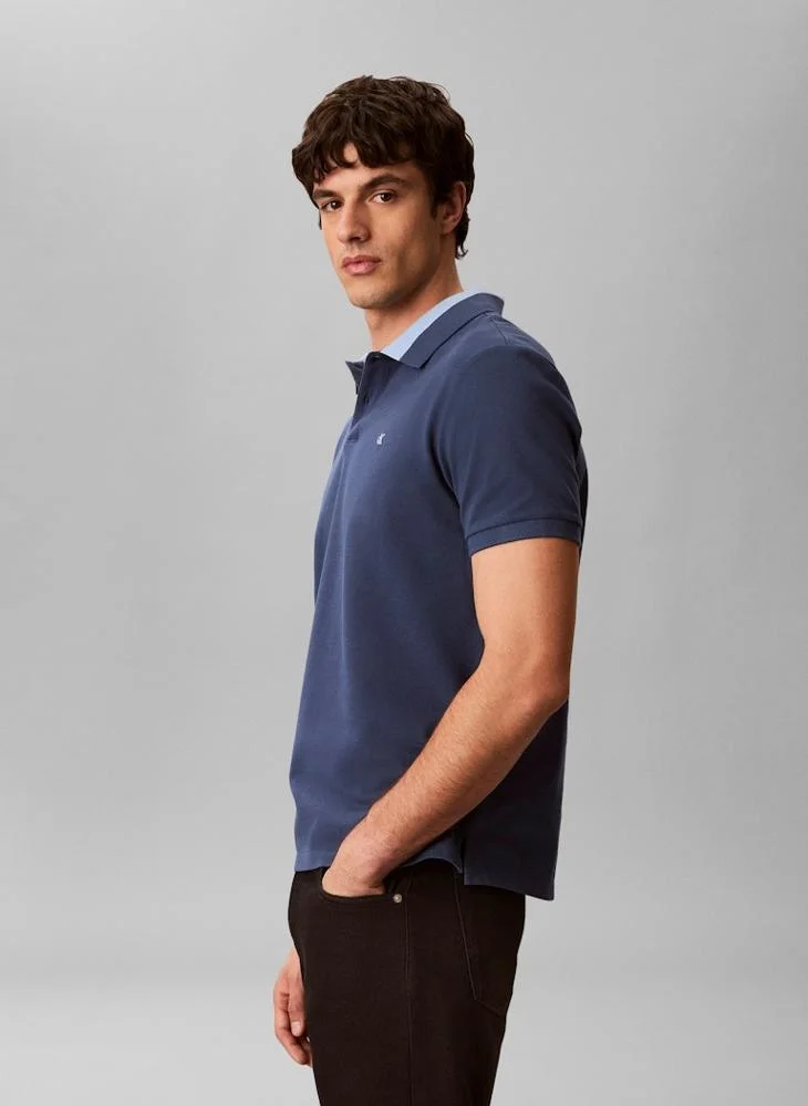 Calvin Klein Jeans Dark Denim Contrast Collar Piqué Polo Shirt for Men | Best Price UAE