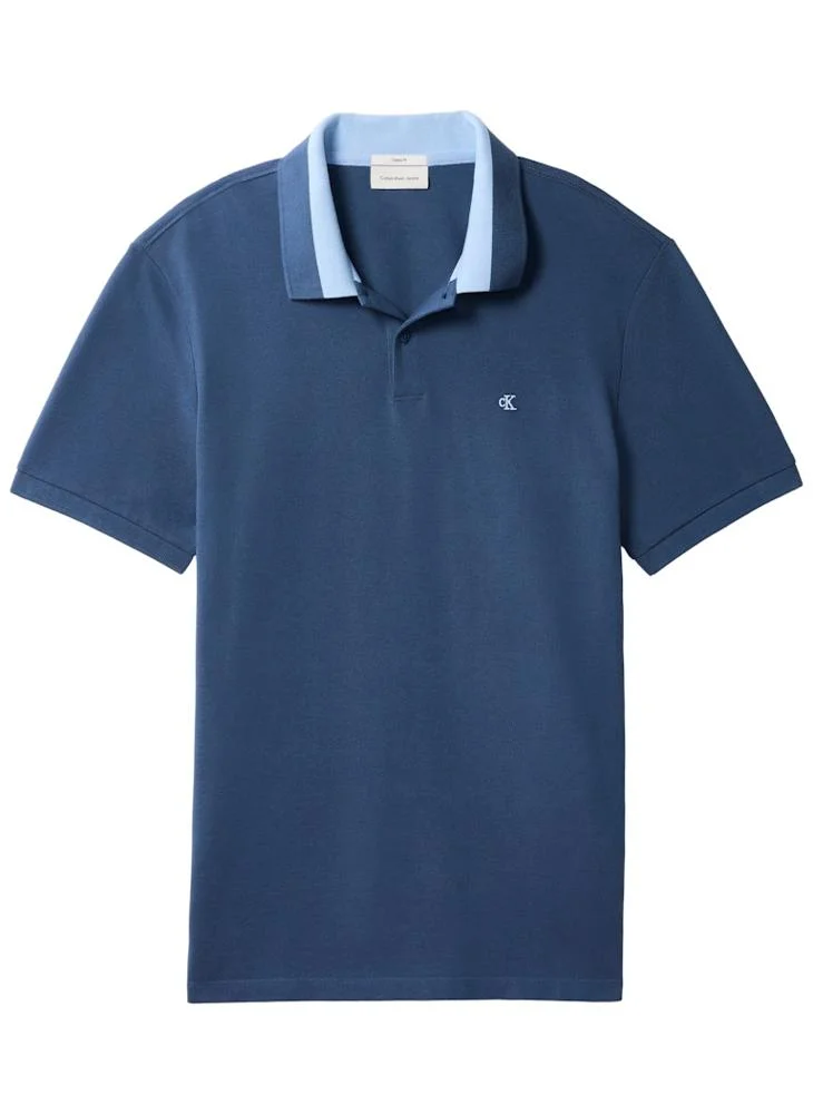 Calvin Klein Jeans Dark Denim Contrast Collar Piqué Polo Shirt for Men | Best Price UAE
