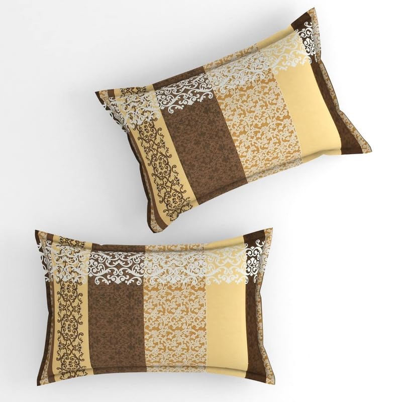 Delight Zone Prime Collection 160TC Supersoft Glace Cotton Elastic Fitted King Size Double Bedsheet with 2 Pillow Covers (Multicolour, Size 72 x 78 Inch) - Double Coffee Gajra 2 - Gold Fitted - Image 5