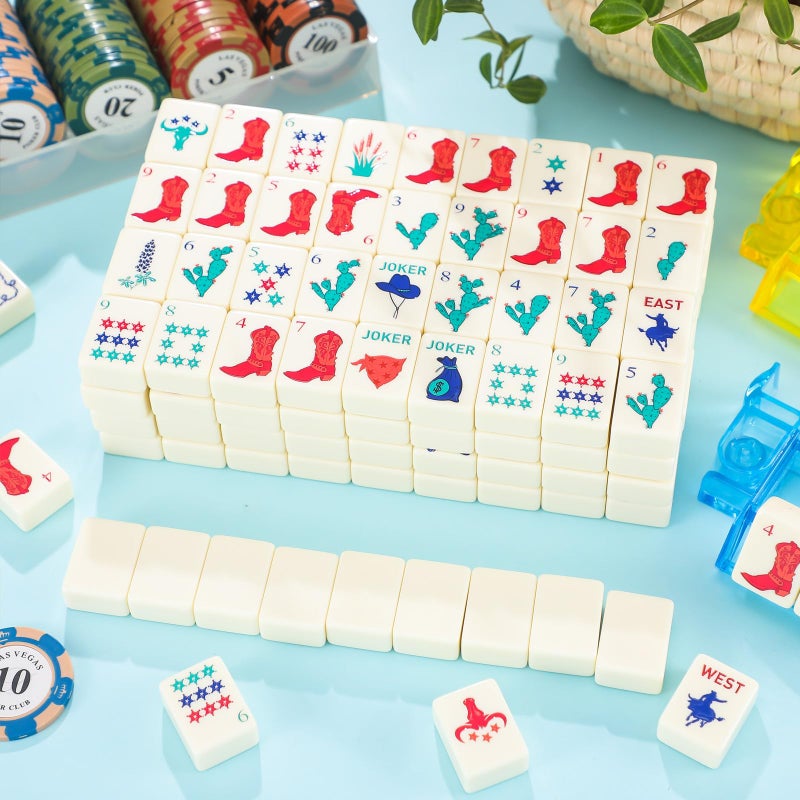Arrowbash 160 Pcs Texas American Mahjong Set, 1.2 x 0.87 Inches Western Mahjong Tiles, Hand Carved Pattern for Adult Mah Jong Social Games, Beginners, Mah Jong Lovers - Image 5