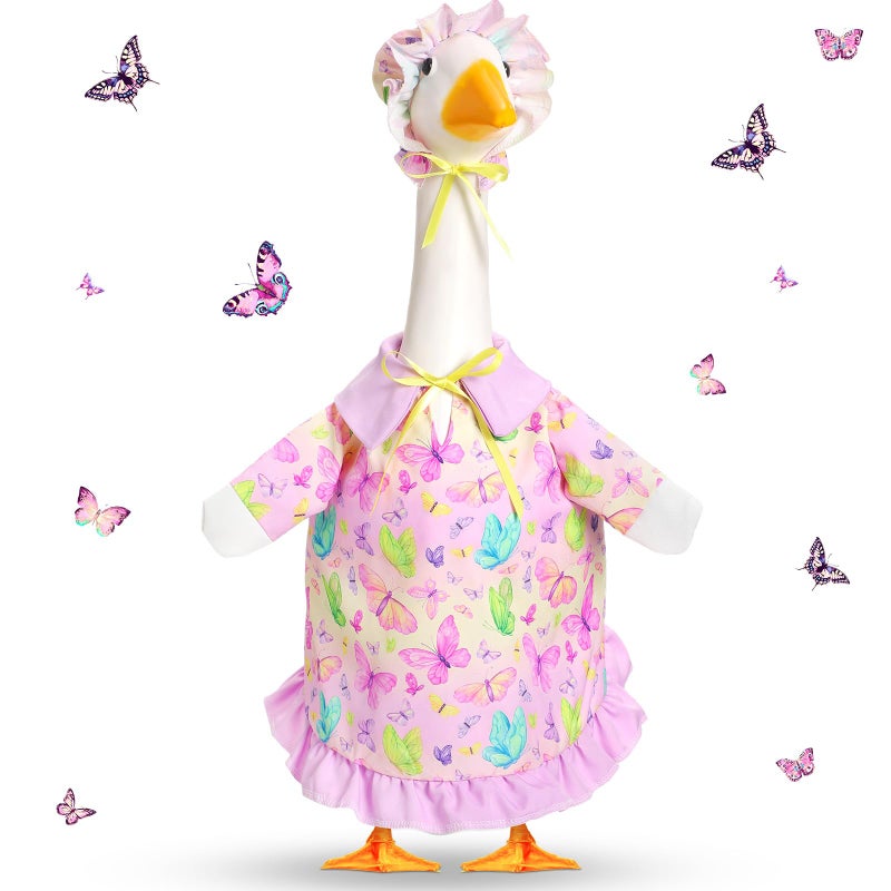 FuWeave Spring Goose Outfit Butterfly Lawn Porch Goose Clothes for 23" Large Statue Outdoor Patio Yard Lawn Art Decoration - Image 1