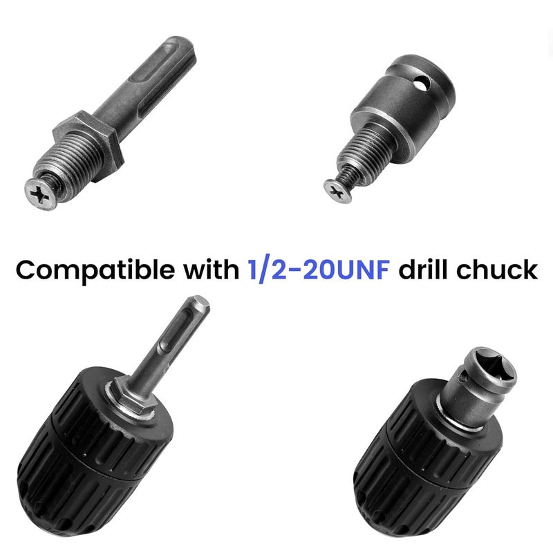 UPTODATETOOLS 2-13mm Keyless Drill Chuck Adapter, 1/2-20Unf Drill Chuck with SDS-PLUS Shank Bit, 1/2” Socket Square Female Adapter for Impact Driver, Electric Drill, Hammer Drill - Image 4