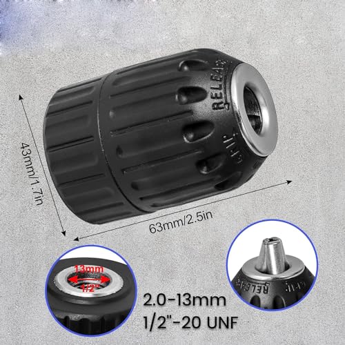 UPTODATETOOLS 2-13mm Keyless Drill Chuck Adapter, 1/2-20Unf Drill Chuck with SDS-PLUS Shank Bit, 1/2” Socket Square Female Adapter for Impact Driver, Electric Drill, Hammer Drill - Image 2
