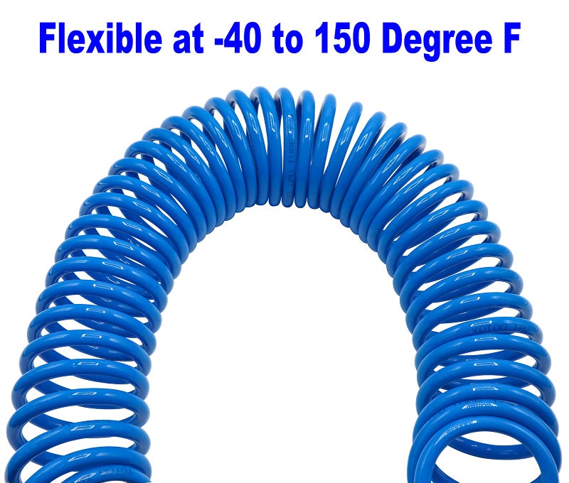 YOTOO Air Compressor Hose Polyurethane Recoil 15m Long 6mm ID x 9.5mm OD with Bend Restrictor, 1/4" Europe Quick Coupler and Plug, Blue - Image 2