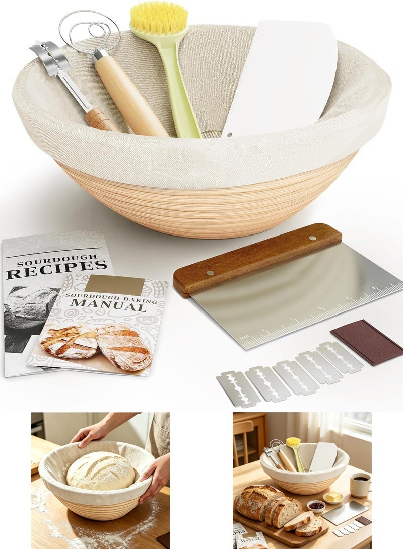 viola Banneton Bread Proofing Basket, Sourdough Bread Baking Supplies, Round 9 Inch Sourdough Starter Kit, Proofing Basket for Bread Baking, Bread Making Supplies Tools, Banneton Basket Gift Set - Image 1