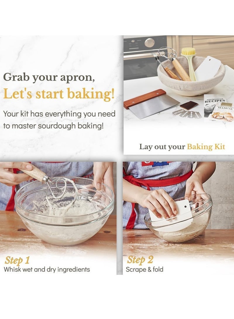 viola Banneton Bread Proofing Basket, Sourdough Bread Baking Supplies, Round 9 Inch Sourdough Starter Kit, Proofing Basket for Bread Baking, Bread Making Supplies Tools, Banneton Basket Gift Set - Image 4