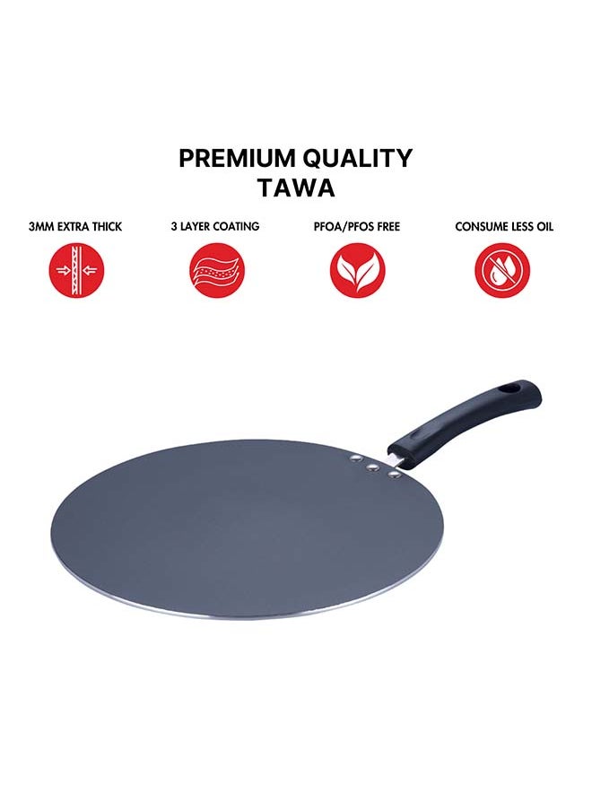 VINOD Vinod Zest Aluminium Non Stick Flat Multi Tawa - 30 cm | Triple Layer Ceramic Coating | 4mm Extra Thick Chapati Tawa | Bakelite Handle | Gas and Induction base | 1 Year Warranty  - Image 3