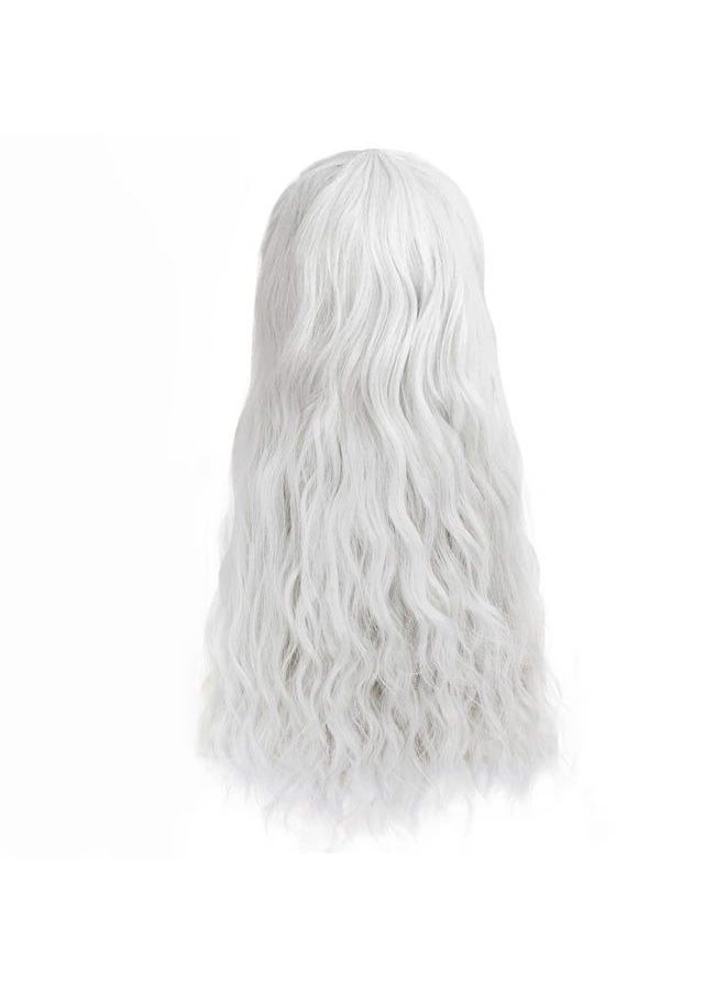 Ebingoo Witcher Wig for Halloween Costume Silver White Wig for Men + Wig Cap Long Wavy Grey White Cosplay Wig Silver Gray Wig Long Curly Wig for Halloween Party Costume Amine  - Image 4