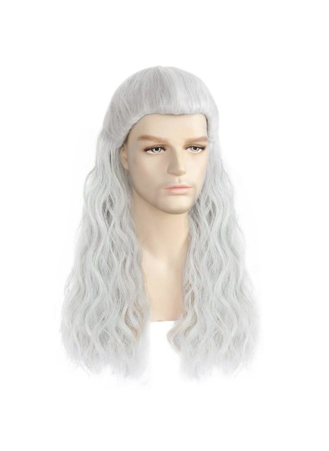 Ebingoo Witcher Wig for Halloween Costume Silver White Wig for Men + Wig Cap Long Wavy Grey White Cosplay Wig Silver Gray Wig Long Curly Wig for Halloween Party Costume Amine  - Image 3