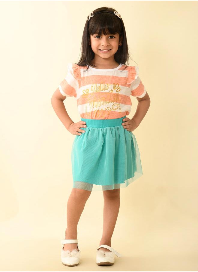 LILPICKS - Striped Top & Mesh Insert Skirt Set by Styli - Image 1