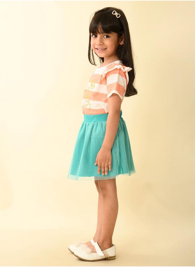 LILPICKS - Striped Top & Mesh Insert Skirt Set by Styli - Image 1
