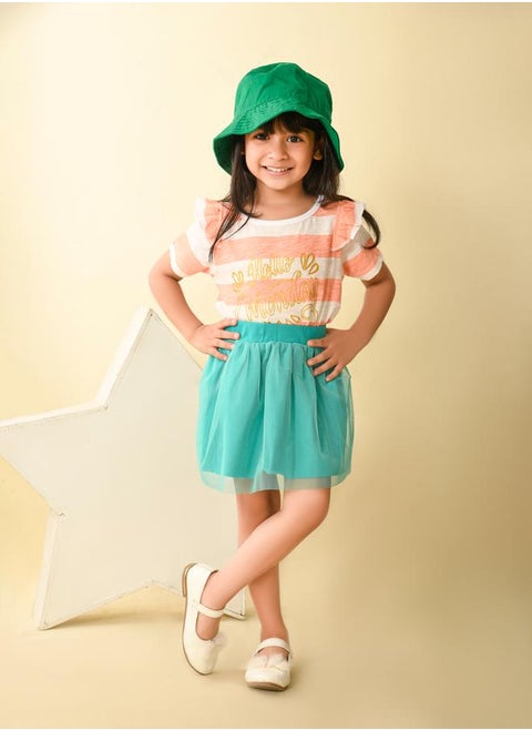Striped Top & Mesh Insert Skirt Set by Styli