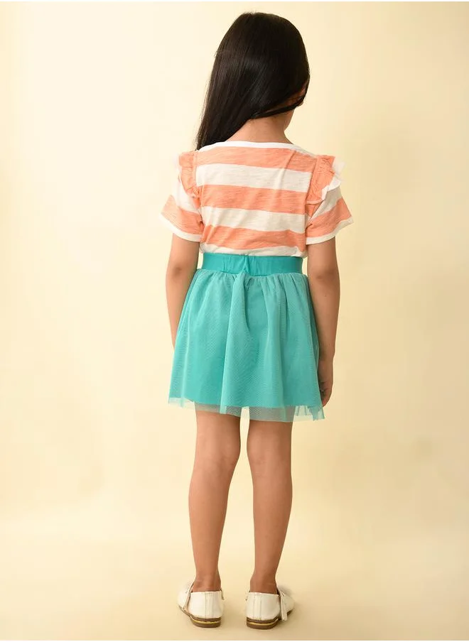 LILPICKS Striped Top & Mesh Insert Skirt Set by Styli